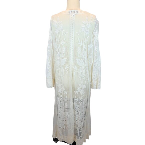 LANE BRYANT Sheer Embroidered Lace Open Duster Cardigan Kimono Size 14/16 Boho - Picture 3 of 7